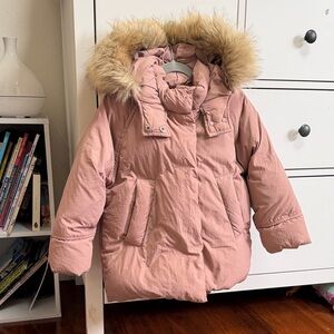 Zara Girls Pink Fur-Trimmed Hooded Puffer Jacket